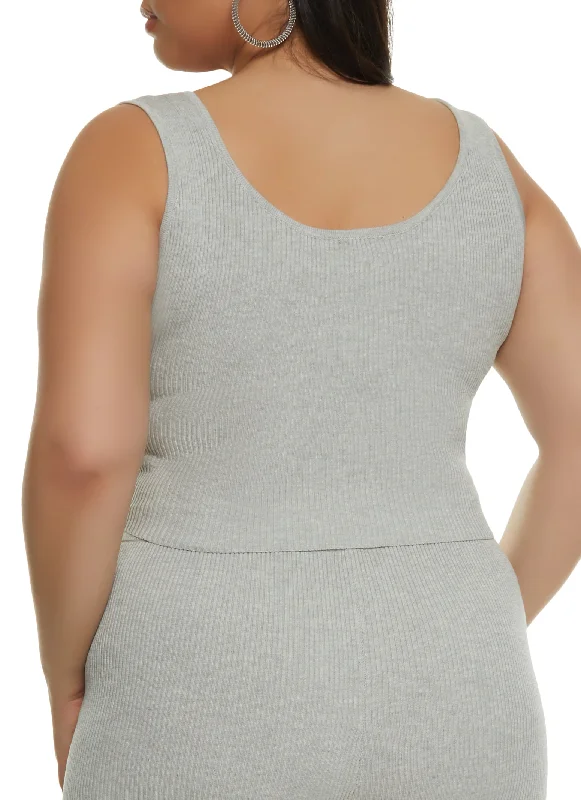 Plus Size Daisy Tie Front Cropped Tank Top