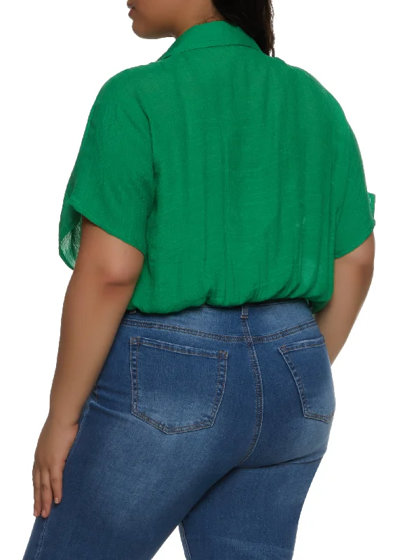 Plus Size Gauze Knit Elastic Waist Cropped Shirt