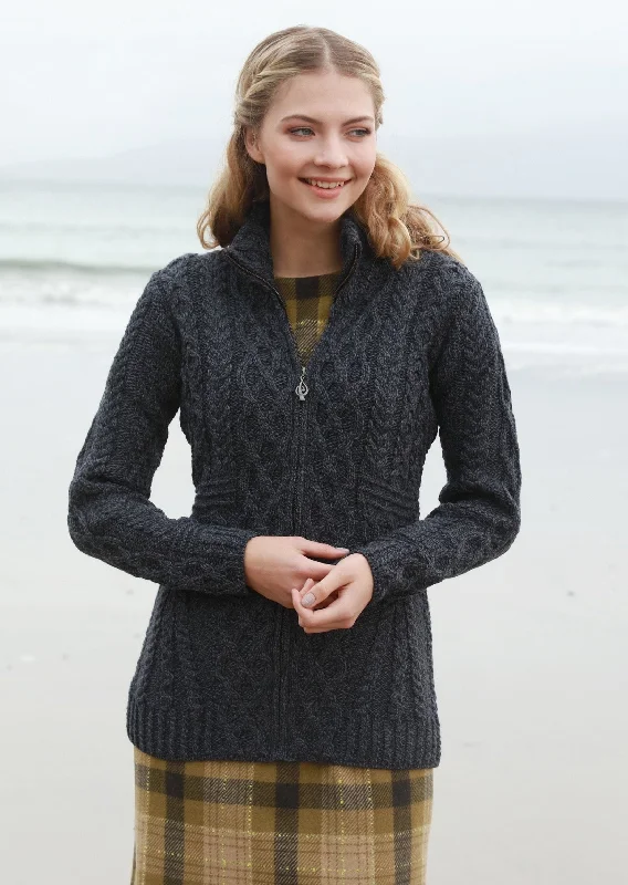 Aran Women's Zipper Cardigan | Charcoal