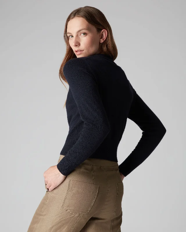 Women's Ivy Cropped Cashmere Cardigan Navy Blue