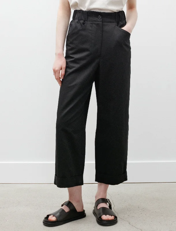 Relaxed Crop Trousers Cotton Linen Twill Black