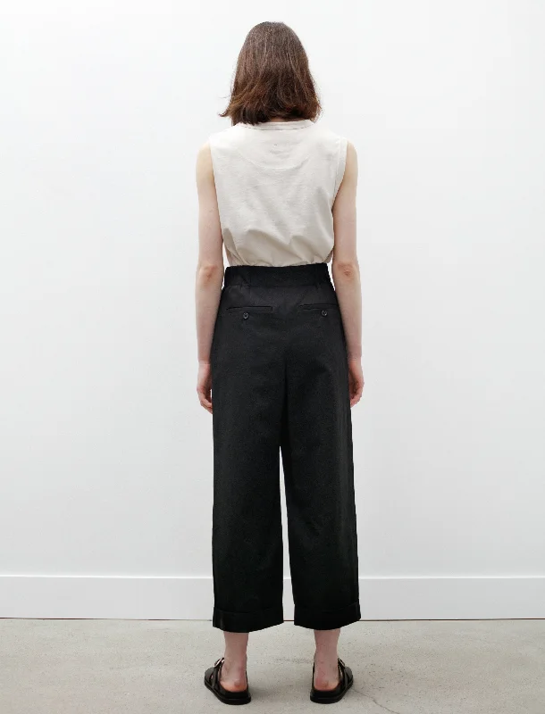 Relaxed Crop Trousers Cotton Linen Twill Black