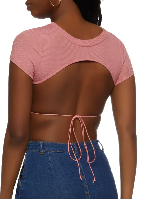 Rib Knit Open Back Crop Top