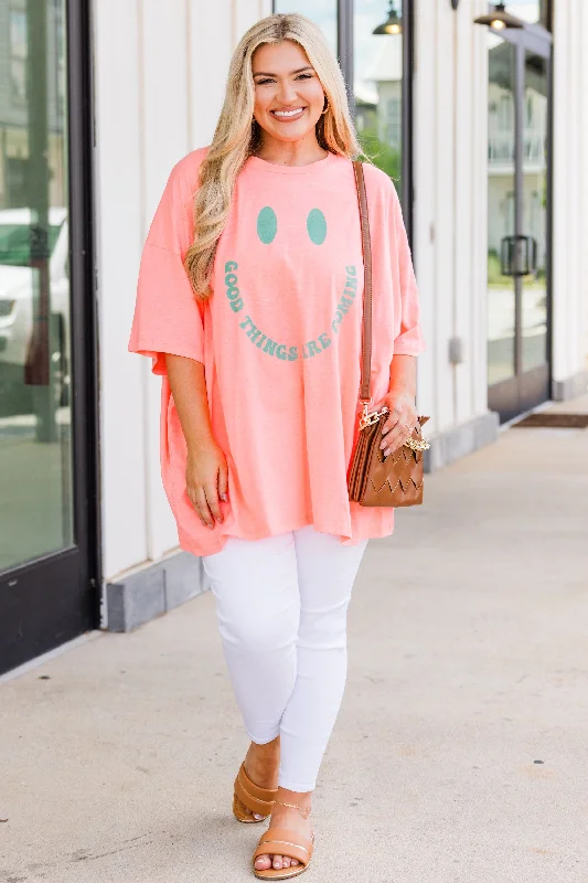 Only Good Things Boyfriend Tee, Neon Coral Pink