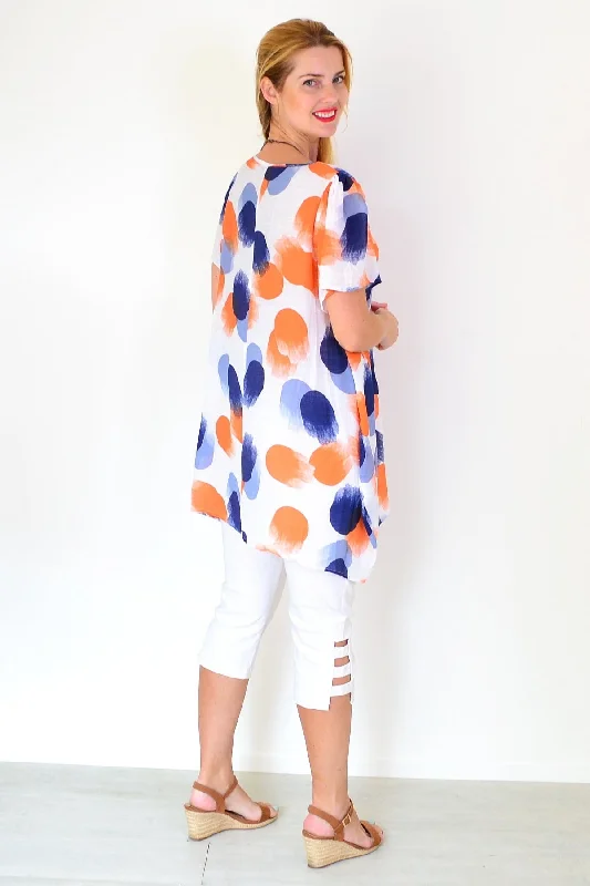 Orange Blue Dots Summer Tunic Top