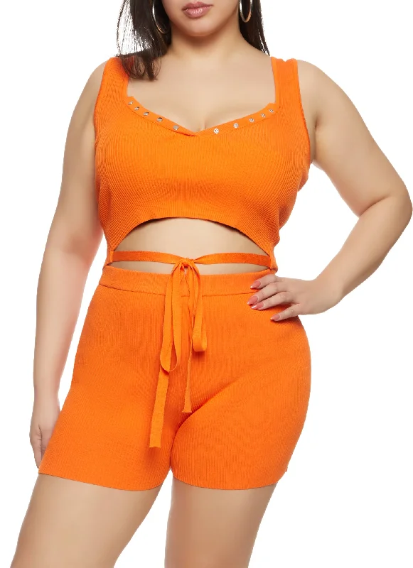 Plus Size Daisy Tie Front Cropped Tank Top