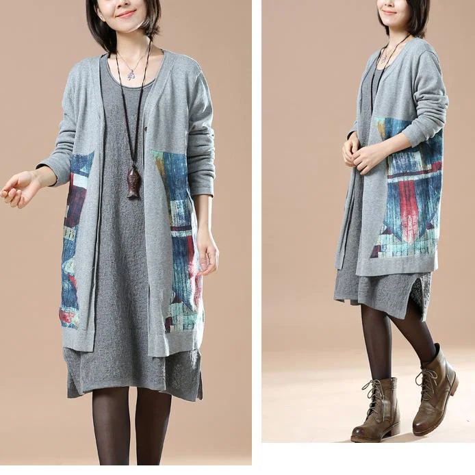 Original gray floral knit jackets sweater coats