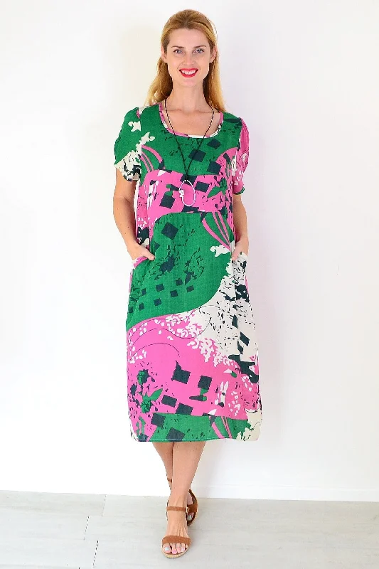 Pink Green Paint Splash Tunic Dress