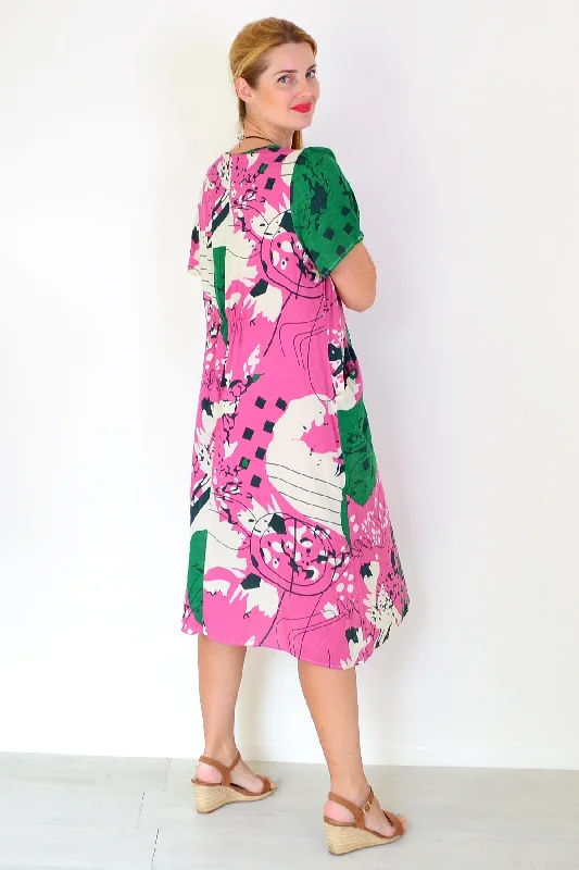 Pink Green Paint Splash Tunic Dress