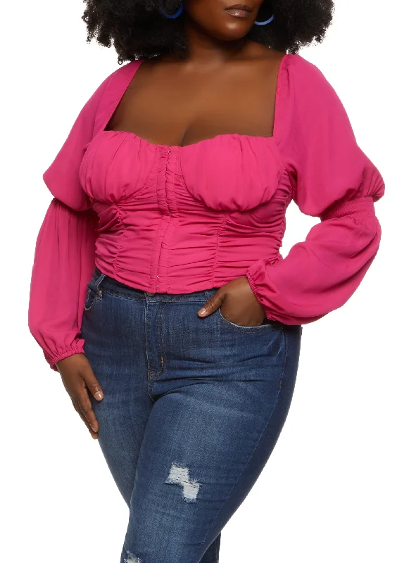 Plus Size Balloon Sleeve Hook and Eye Bustier Top