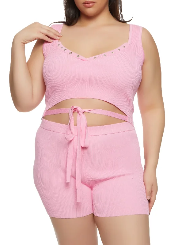 Plus Size Daisy Tie Front Cropped Tank Top