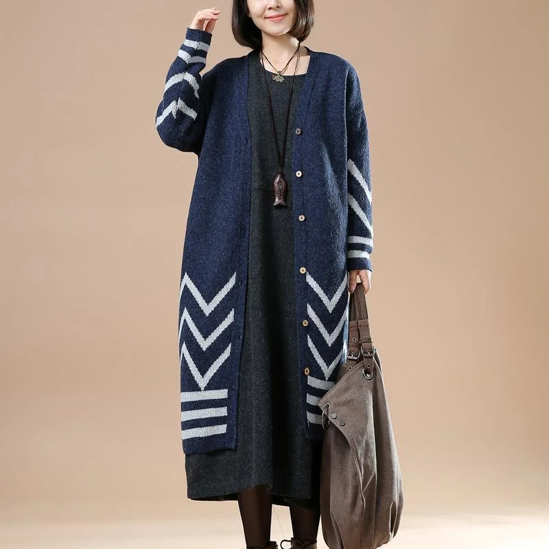 Plus size navy knit cardigans sweater coats long knitwear