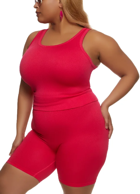 Plus Size Textured Knit Scoop Neck Tank Top