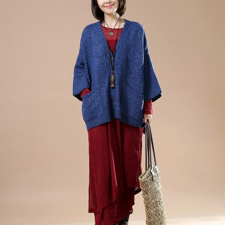 Royal blue short sweaters oversized knit tops plus size