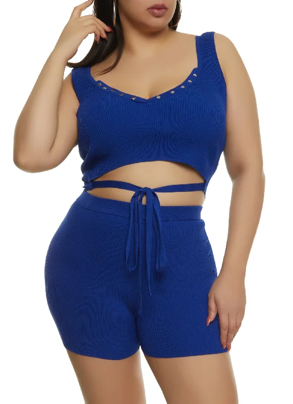 Plus Size Daisy Tie Front Cropped Tank Top