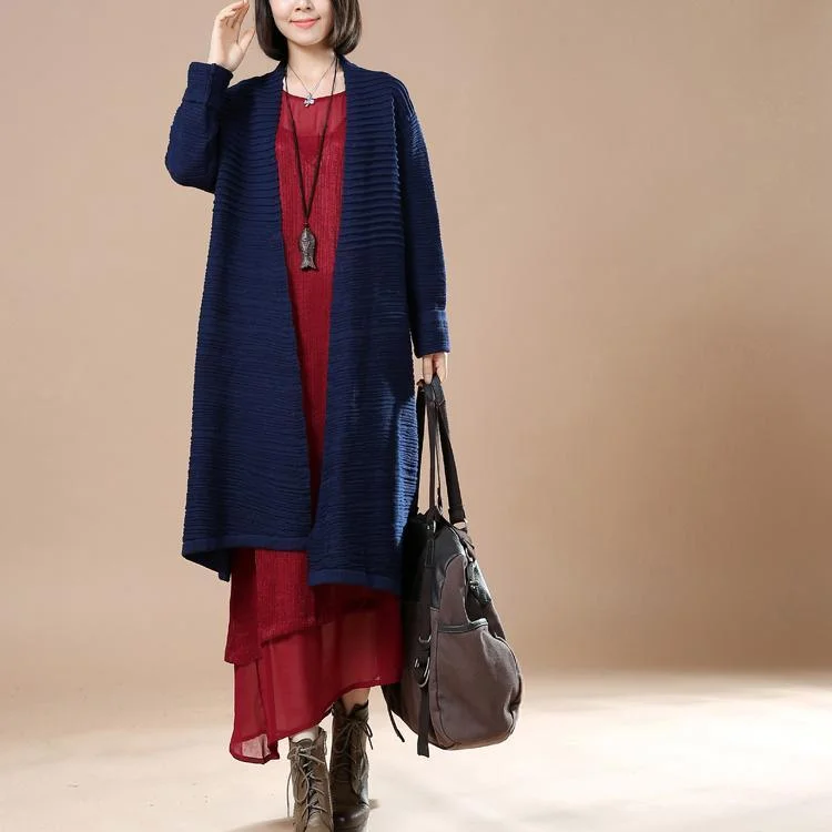 Solid navy knit cardigans oversize sweaters woman