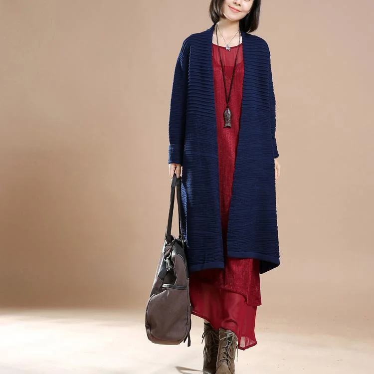 Solid navy knit cardigans oversize sweaters woman