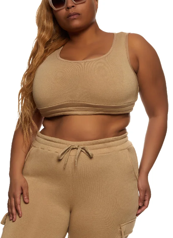 Plus Size Fleece Scoop Neck Cropped Tank Top