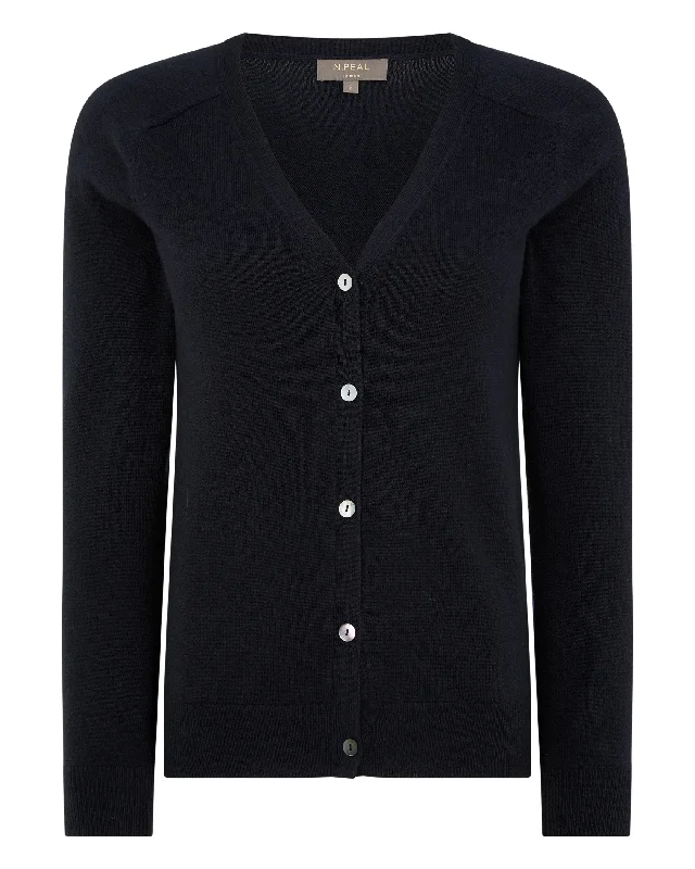 Women's V Necked Cashmere Cardigan Navy Blue