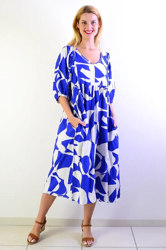 White Navy Midi Tunic Dress