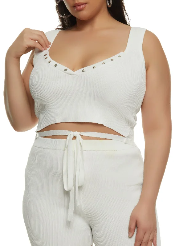 Plus Size Daisy Tie Front Cropped Tank Top