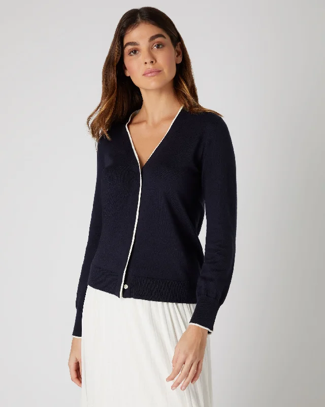 Women's Cotton Cashmere Cardigan Navy Blue