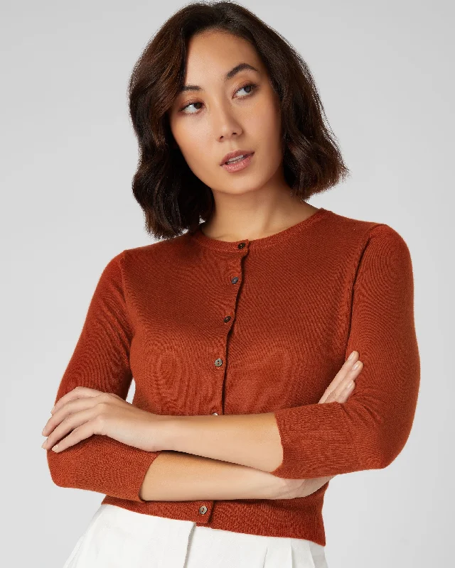 Women's Superfine Cropped Cashmere Cardigan Tawny Orange