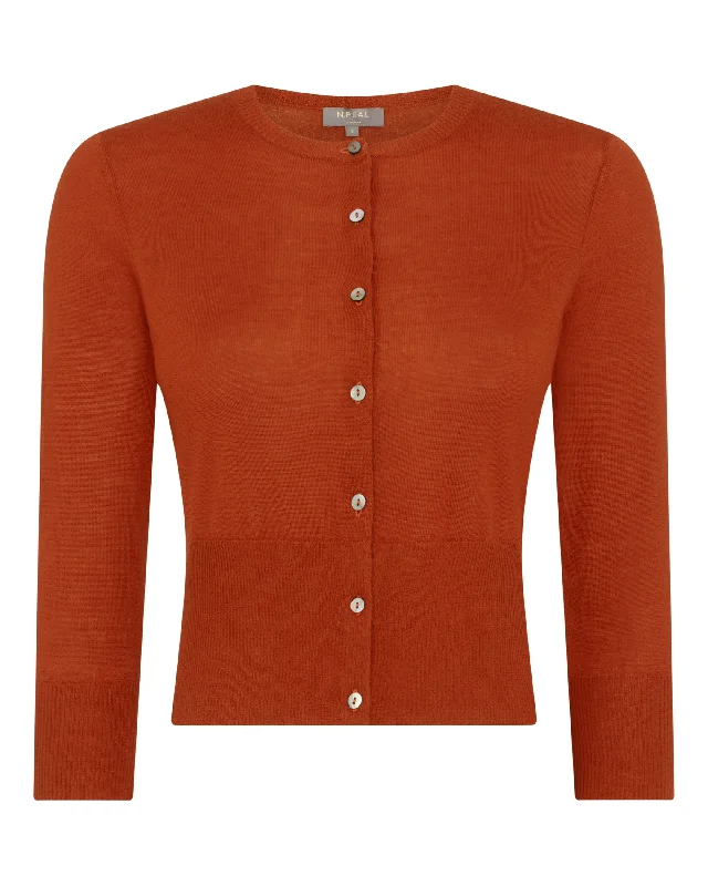 Women's Superfine Cropped Cashmere Cardigan Tawny Orange