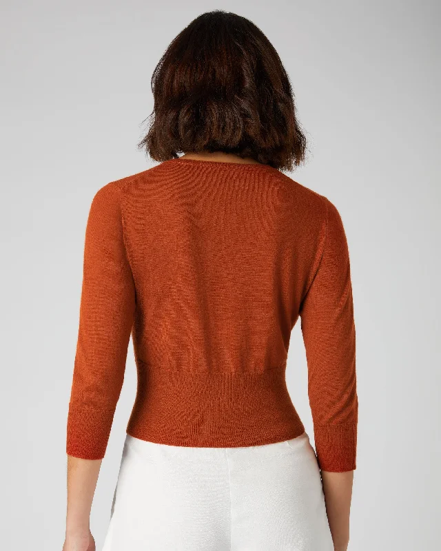 Women's Superfine Cropped Cashmere Cardigan Tawny Orange