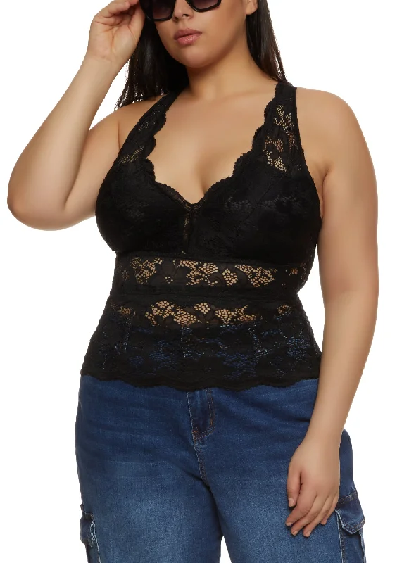 Plus Size Criss Cross Back Sleeveless Lace Top