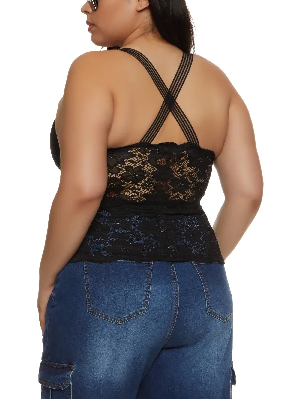 Plus Size Criss Cross Back Sleeveless Lace Top