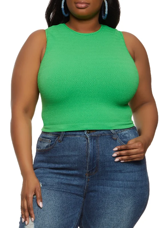 Plus Size Textured Knit Cropped Tank Top