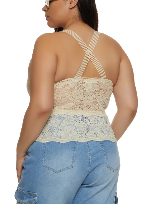 Plus Size Criss Cross Back Sleeveless Lace Top