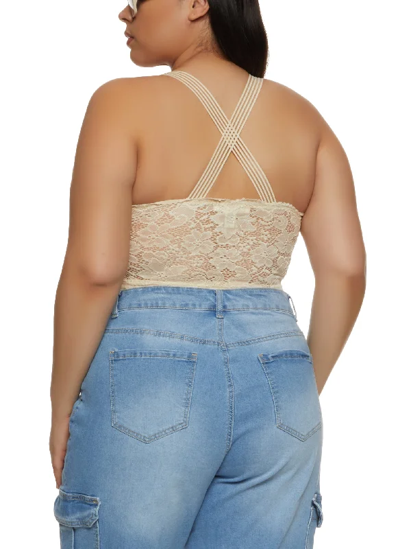 Plus Size Criss Cross Back Sleeveless Lace Top