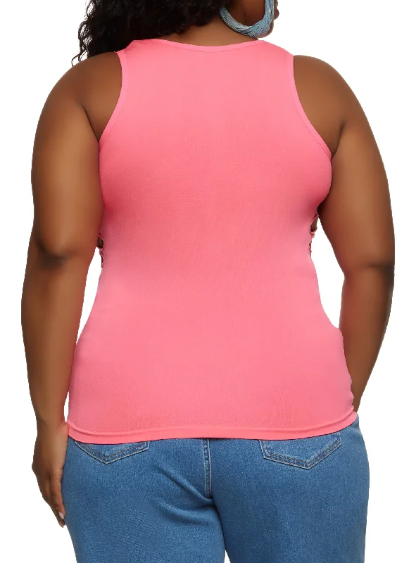 Plus Size Seamless Laser Cut High Neck Tank Top