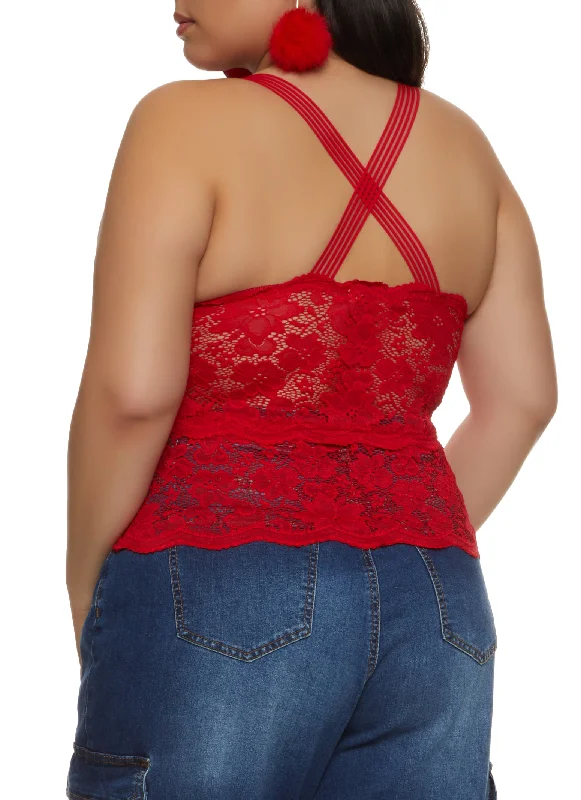 Plus Size Criss Cross Back Sleeveless Lace Top