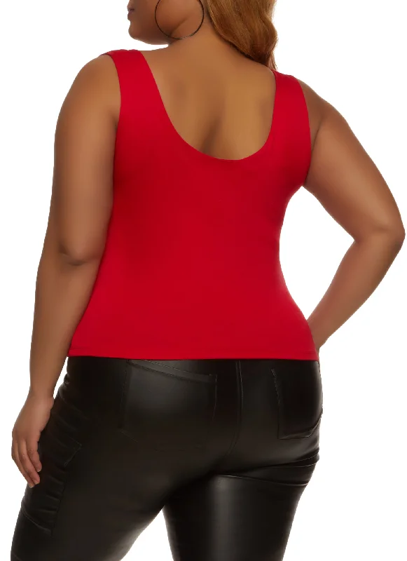 Plus Size Double Layer Scoop Neck Tank Top