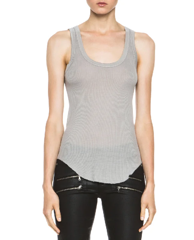 Ribbed Baseball Silk Blend Tank in Ashen