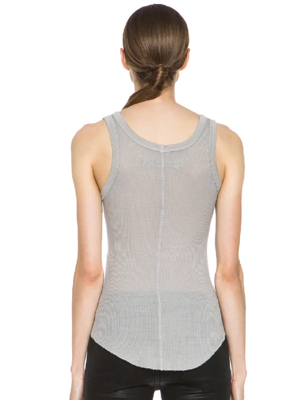 Ribbed Baseball Silk Blend Tank in Ashen