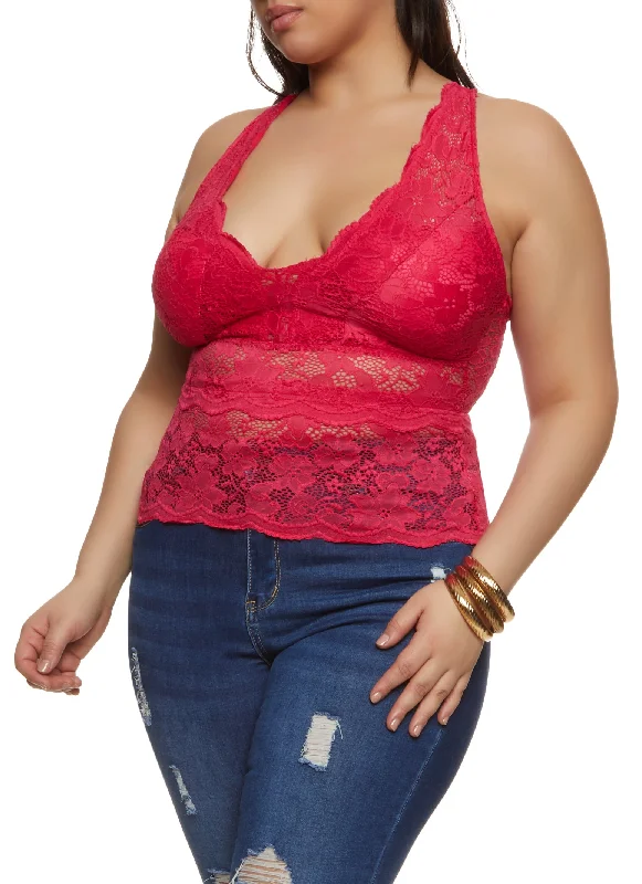 Plus Size Criss Cross Back Sleeveless Lace Top