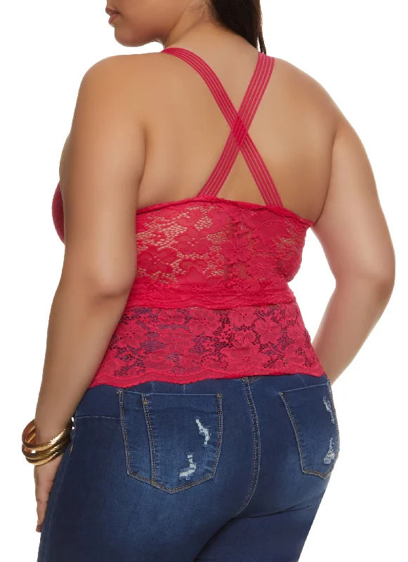 Plus Size Criss Cross Back Sleeveless Lace Top