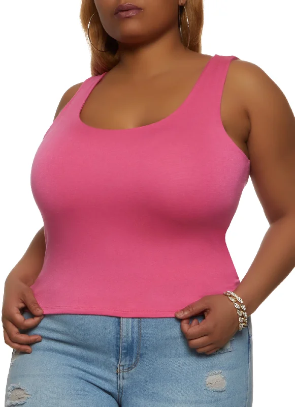 Plus Size Double Layer Scoop Neck Tank Top