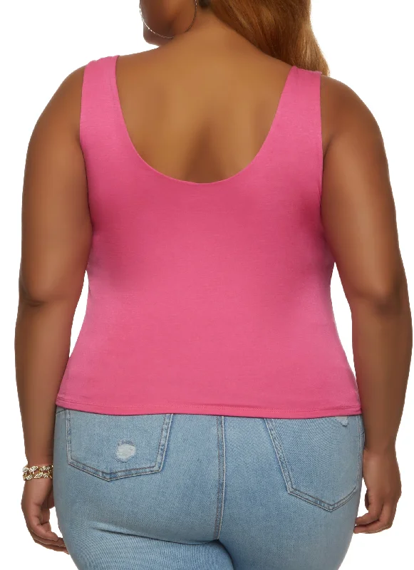 Plus Size Double Layer Scoop Neck Tank Top