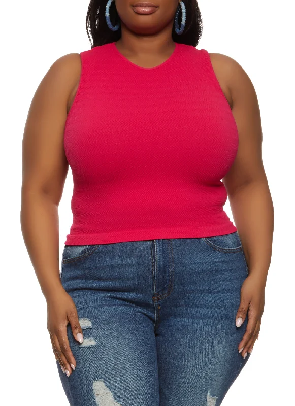 Plus Size Textured Knit Cropped Tank Top