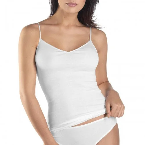 Seamless Cotton V-neck Cami in White