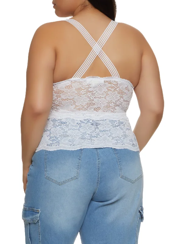 Plus Size Criss Cross Back Sleeveless Lace Top