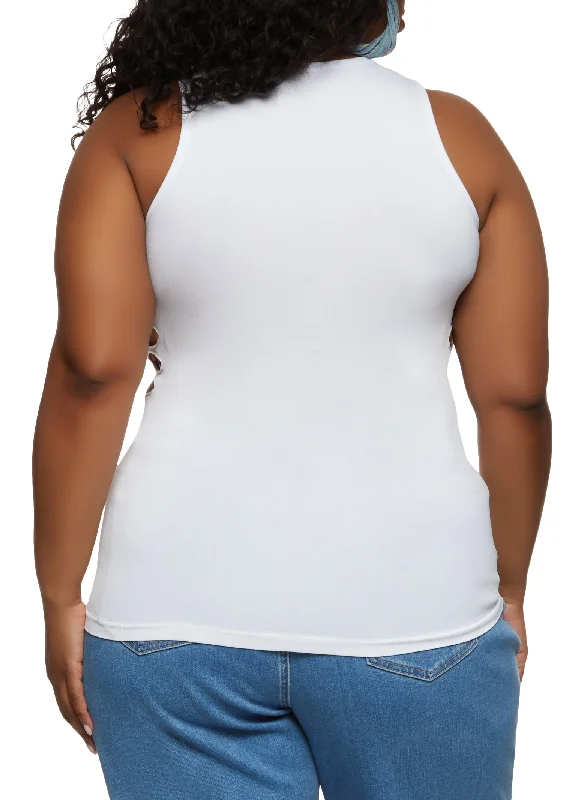 Plus Size Seamless Laser Cut High Neck Tank Top