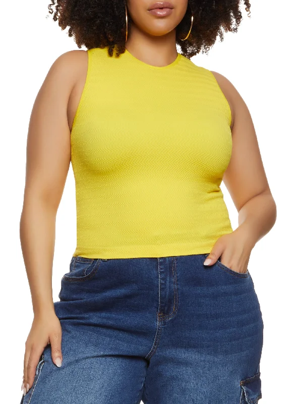 Plus Size Textured Knit Cropped Tank Top