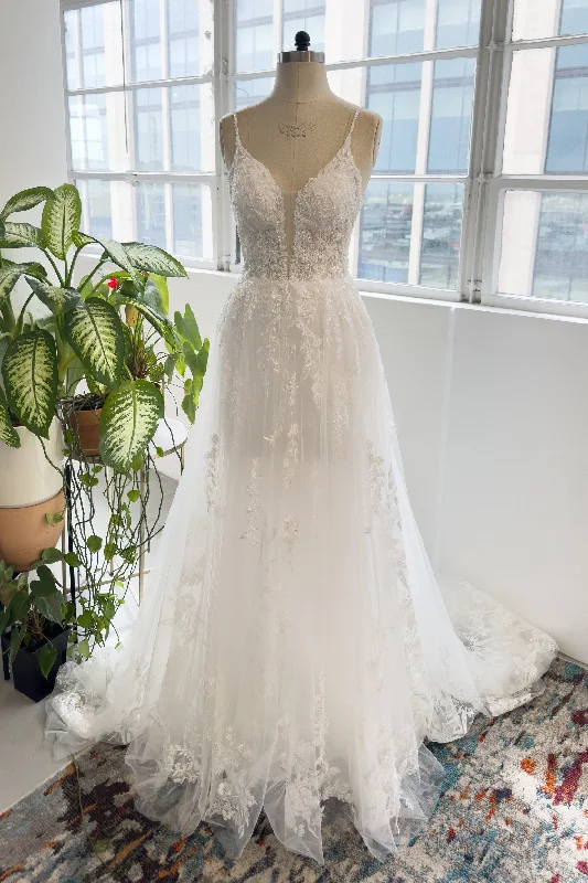 A-Line Cathedral Train Lace Tulle Wedding Dress CW2996