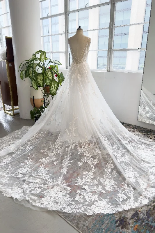 A-Line Cathedral Train Lace Tulle Wedding Dress CW2996